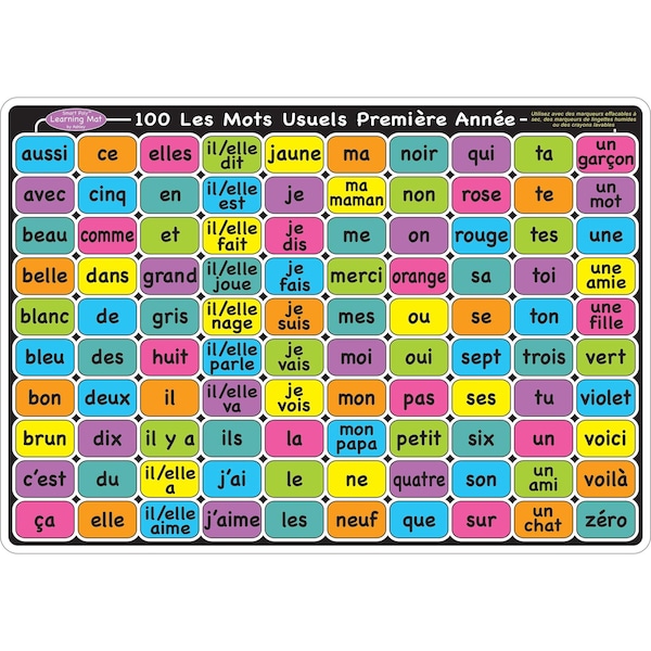 Ashley Productions Smart Poly French Sight Words Learning Mat, 12in. x 17in. 95026 - main